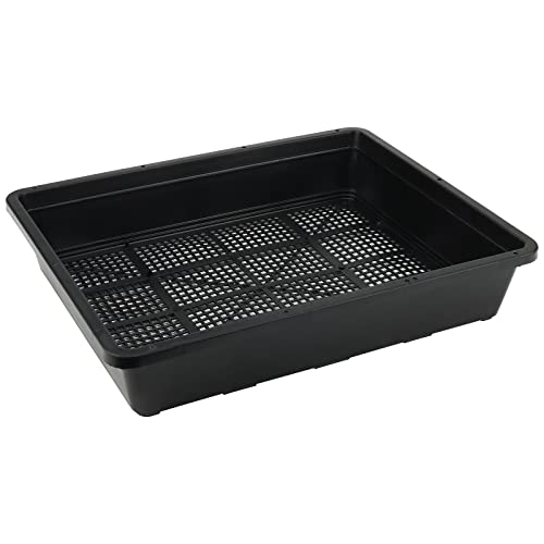 14 Pack 15 x 12 Inch Seed Starter Trays, Plastic Garden Mesh Bottom Plant Germination Trays, Black Growing Tray for Seedling, Microgreen, Soil Blocks, Wheatgrass, Hydroponic and Fodder Systems