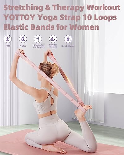 YOTTOY Yoga Strap and Resistance Bands-Exercise Elastic Bands for Working Out Women with 10 Loops-Perfect for Stretching and Physical Therapy - color: pink