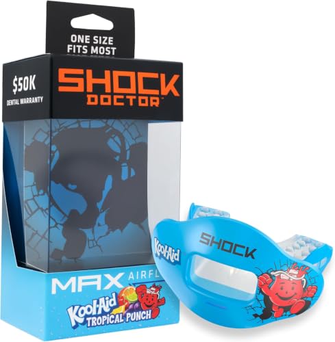 Shock Doctor Kool Aid 립 가드 마우스 가드 - 최대 공기 흐름, 교정기와 호환되는 전체 입 보호, 립 가드, 축구, 하키, 라크로스용 인스턴트 핏 마우스 가드 - color: Kool-aid 트로피컬 펀치, size: Adult (Pack of 12)