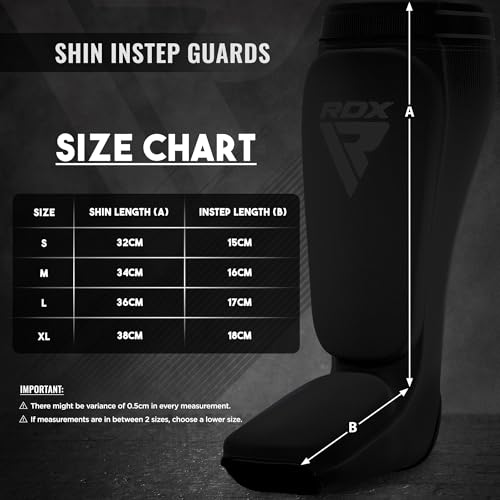 RDX Shin Guards Kickboxing Muay Thai, SATRA Approved, MMA Leg Instep Protection Pads, Sparring Training Martial Arts Boxing, Elasticated Padded Protector, Karate BJJ Taekwondo Gear, Men Women - color: Full Black, size: X-Large