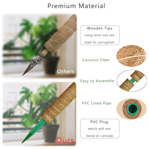 Moss Pole, 53.5 Inch Monstera Plant Support, Moss Sticks for Indoor Plants Climbing Coco Coir Pole, 4 Pack 17 Inch Stackable Moss Pole for Plants