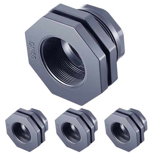 4 Pcs 3 Inch Bulkhead Fitting PVC Water Tank Connector Plumbing Pipe Threaded Bulkhead Fitting NPT for Rain Barrels, Water Tanks, Aquariums, Tubs, Pools - size: 3 Inch