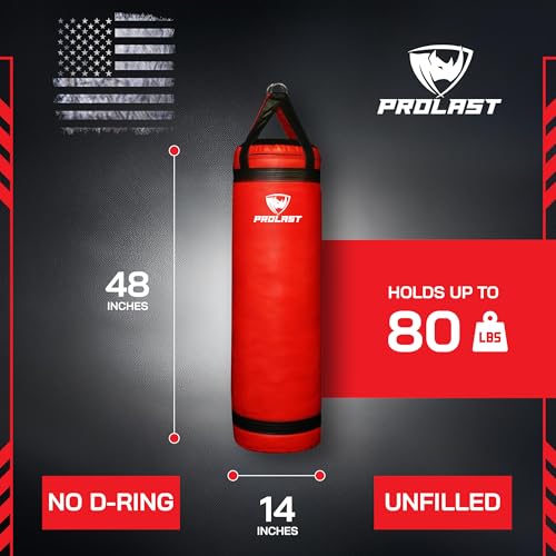 4 ft 80lb Heavy Boxing Punching Bag, Muay Thai, MMA, Strength Training Equipment, Hanging - color: Red, size: Unfilled without Bottom D-Ring