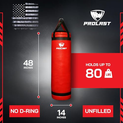 4 ft 80lb Heavy Boxing Punching Bag, Muay Thai, MMA, Strength Training Equipment, Hanging - color: Red, size: Unfilled without Bottom D-Ring