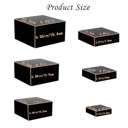 Metal Buffet Risers,6PCS Food Risers for Buffet Table 5in to 10in Display Stand for Catering Dessert Matte black Cube Boxes Nesting Risers with Hollow Bottoms