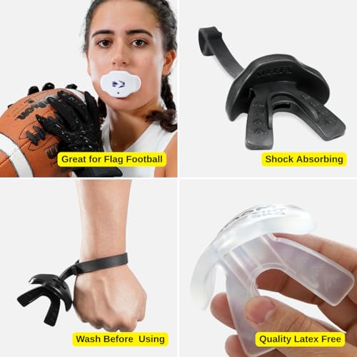 SLEEFS Classic Football Mouthguard with Bold Designs and Removable Strap - color: Crosses Chroma Black