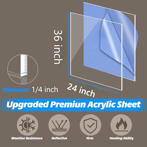 Clear Acrylic Sheets, 24x36 inches, 1/4 inch Thick, 6mm Versatile Plexiglass Sheets for Signs, Crafts, Fish Tanks, Table Tops, Windows Glass - Custom Cut to Size Plexiglass - size: 1pcs 1/4x24x36 inches