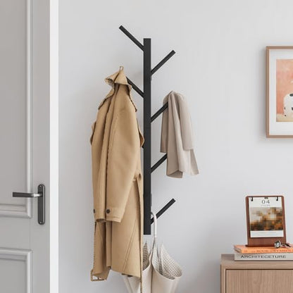 Coat Rack Wall Mount,Bamboo Vertical Hat Rack for Wall,Wall Coat Tree,Coat Hanger,Floating Coat Rack for Hats,Jackets,Bags,Entryway Bedroom (Black)