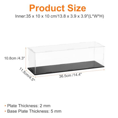 uxcell Acrylic Clear Display Case for Collectibles Self-Assemble Display Clear Boxes with Black Base Dustproof Countertop Storage Box for Collectible Figures, 13.8 x 3.9 x 3.9 Inch - size: 13.8 x 3.9 x 3.9 Inch