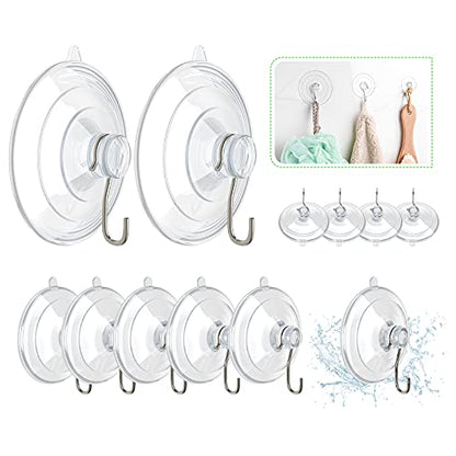 HangerSpace Suction Cup Hooks, 12 Packs Combo Set Clear PVC Suction Cups with Metal Hooks Removable Suction Cups for Kitchen Bathroom Shower Wall Window Glass Door (2 Large, 6 Medium, 4 Small),Variety - size: Variety