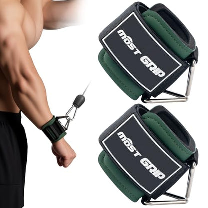 Wrist Cuffs with D-Ring, Wrist Wraps for Weightlifting with Neoprene Padding, Wrist Straps for Cable Machines - color: Olive Green