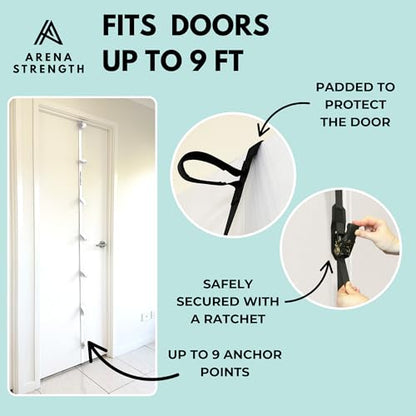 Arena Strength Multi Loop Door Anchor Strap - Heavy Duty Resistance Band Attachment with 9 Adjustable Anchor Points, Easy Installation & Exercise Guide for Full Body | Fits Doors Up to 9 Ft, White