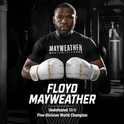 Hayabusa Mayweather Contender Boxing Gloves for Men and Women - color: White/Gold, size: 10oz