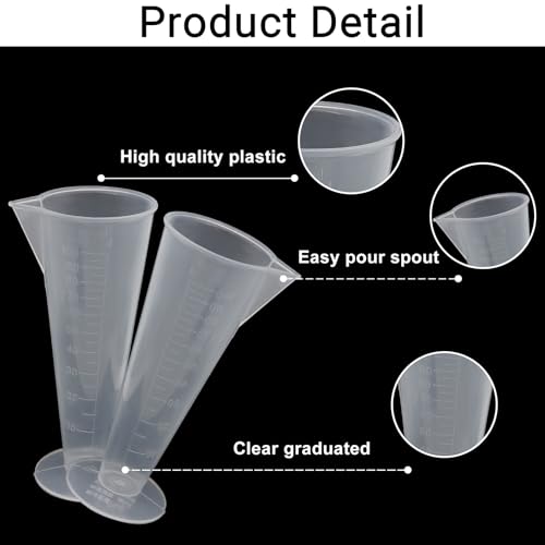 Waziaqoc 2 Pack 100ml/3.4oz Clear Plastic Graduated Measuring Cup with Cone Shape for Accurate Kitchen, Laboratory, Cooking & DIY Projects