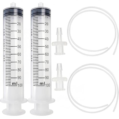 2pcs 100ml Large Plastic Syringe with 2pcs 47in Handy Plastic Tubing and Luer Connections for Scientific Labs, Measuring, Watering, Refilling, Filtration, Feeding