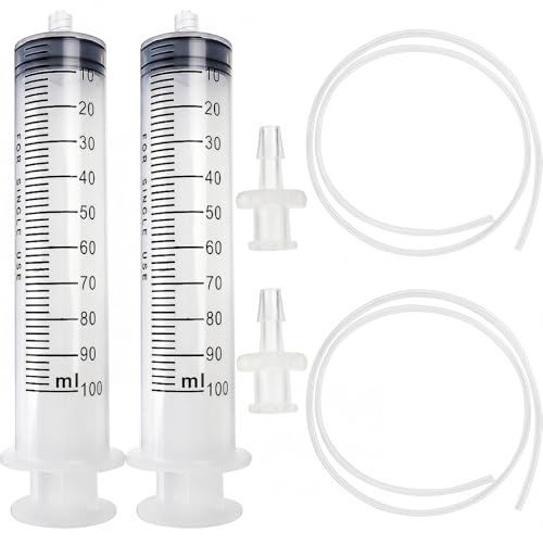 2pcs 100ml Large Plastic Syringe with 2pcs 47in Handy Plastic Tubing and Luer Connections for Scientific Labs, Measuring, Watering, Refilling, Filtration, Feeding