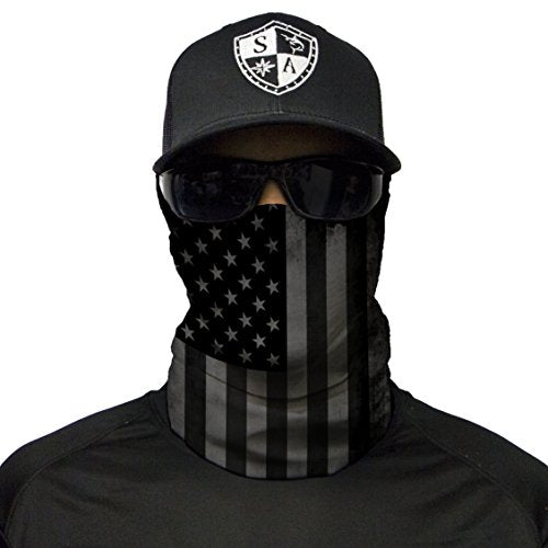 S A Soul of Adventure Single UV Face Shield | UV 30+ Multipurpose Neck Gaiter Balaclava for Adults - color: Blackout American Flag