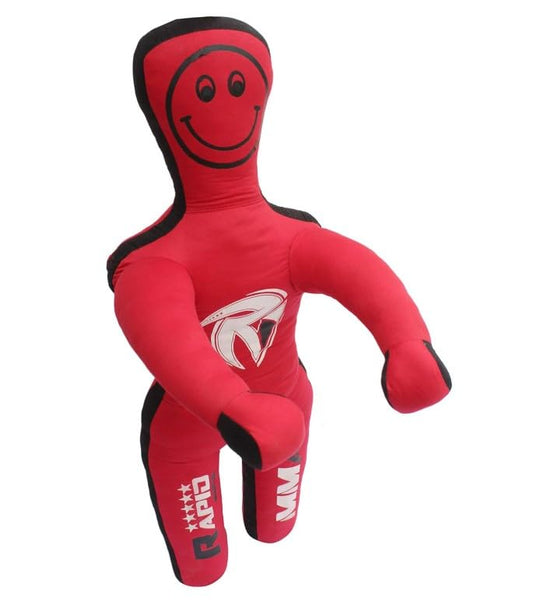 Kids Grappling Dummy Unfilled – Wrestling, BJJ, MMA Training Dummy for Kids with Moveable Arms & Legs – Durable Punching & Sparring Dummy for Practice - color: Red-Black-Stand, size: 4 ft-49 Inch