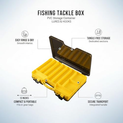 Portable Fishing Tackle Box with Handle, Durable PVC Storage Case for Lures and Hooks, 13 x 3.3 x 1.6 Inches - color: Yellow