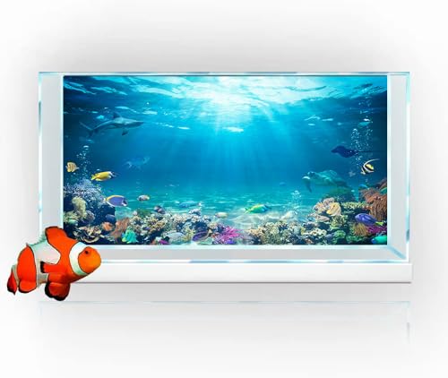 48x24IN Aquarium Scenery Under The Sea Coral Reef Backdrop Terrarium Background with Double-Sided Tape