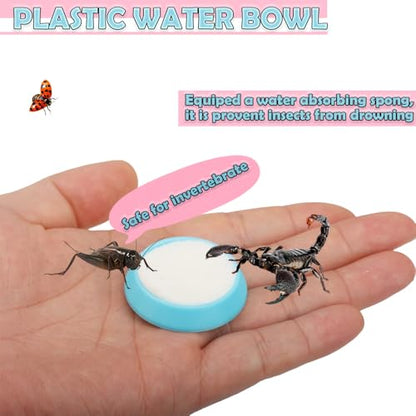 6 Pcs Cricket Water Bowl Plastic Feeding Dish with 6 Pcs Sponge for Hermit Crab Cricket Scorpion Ant Isopod Invertebrate (Blue)
