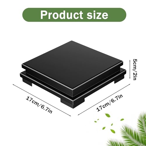 Lemecima 2 Pcs Square Wooden Display Stand, 6.7 x 6.7 x 2 Inch Pedestal Riser Base for Vases, Teapot, Trophy, Collectibles, Aquarium, Lamp, Home & Office Decoration（Black）