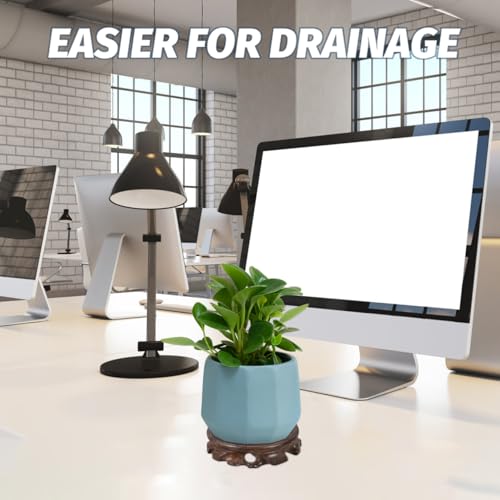 KALLORY Wooden Plant Stand Small round Planter Tray Decorative Vase Display Pedestal Blackwood Base 9.8cm Diameter 2.5cm Height for Indoor Aquarium and Bonsai