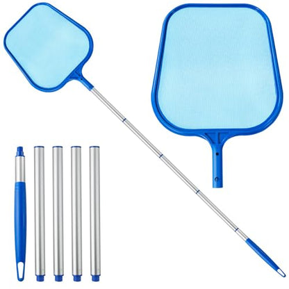 Swimming Pool Skimmer Net, Pool Net with 5 Pole Sections, 11" x 64" Pool Skimmer Net with Ultra Fine Mesh Net, Telescopic Aluminum Pole, Leaf Rake Net for Fast Cleaning Ponds (5 Pole Sections)