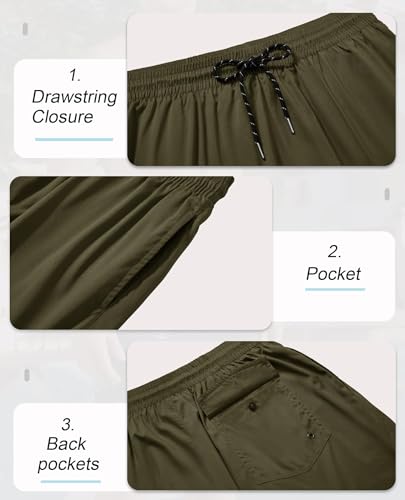 Gleeease 5 Inch Mens Swim Trunks with Compression Liner Men's Bathing Suit - color: Army Green, size: Large