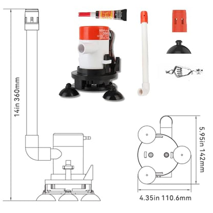 SEAFLO 09 Series Portable Livewell Aeration Pump Kit - 12V, 350 GPH, Submersible, Adjustable Spray Head, Quiet Operation, Corrosion-Resistant, Fresh/Saltwater Use, CE & RoHS Certified, 4-Year Warranty