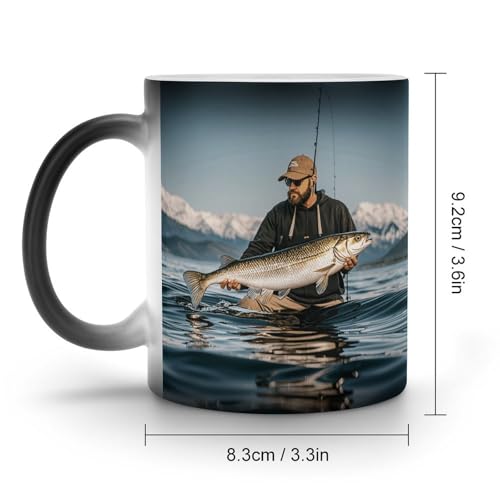 Heat Changing Mug Color Changing Mugs Bass Fishing Wave Printed Ceramic Heat Sensitive Coffee Cup Discoloration Mug Funny Mugs Magic Funny Art Mug