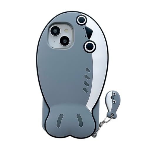 3D Fish Case,Cartoon Cute Kawaii Lovely Character Blue Fish with Pendant Shape Kids Teens Girls Women Soft Silicone Case for iPhone 14 Pro Max/15 Pro Max 6.7 inch