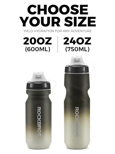 ROCKBROS Bike Water Bottle 20OZ,Gradient Soft Touch Design,BPA-Free Leak-Proof Squeeze Bottle with Wide Mouth for Easy Cleaning,for Cycling,Hiking,Gym,Sports,Gradual Red - color: Gradual Grey
