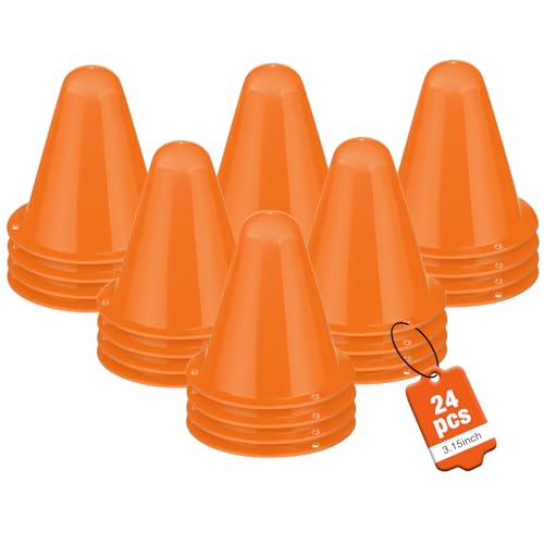 24 Pack 3.15 Inch Mini Cones for Sports Drills,Agility & Footwork Practice,Portable Small Cones for Indoor Outdoor Soccer,Basketball,Team Activities - color: orange