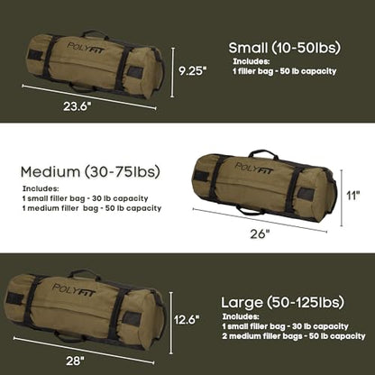 Polyfit Classic Sandbag - Workout Sandbag with 8 Gripping Handles - color: GREEN, size: Small (10-50lbs)