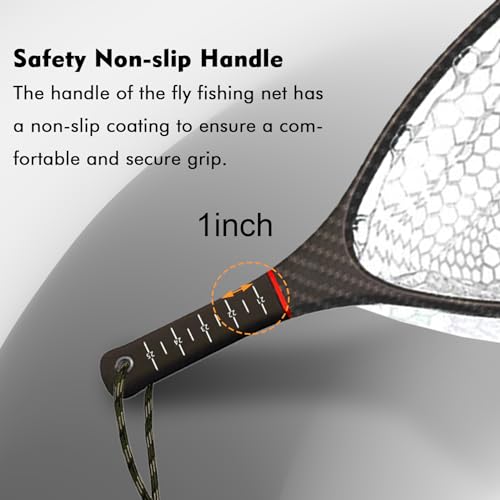 Riverruns Fly Fishing Landing Net Carbon Fiber Trout Net with Measurement Handle, Soft Rubber Mesh - 26" Standard (Wading) / 37" Long (Kayak) - color: 26" Wading Net (Standard) - Black 3K Woven