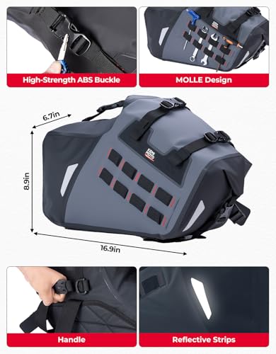 KEMIMOTO IPX6 Waterproof Motorcycle Saddlebags PVC Soft Panniers Side Tail Bag 30L(15Lx2) Motorbike Adventure Dual Sport Bike Dirtbike Travel Luggage Rackless Saddle Bags
