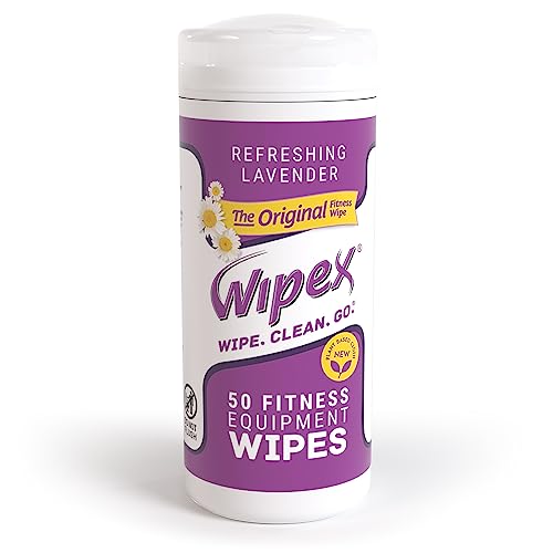 Wipex Original Fitness Equipment Wipes -EWG Verified - 50 Count Plant-Based No-Lint Cloth Gym Wipes for Workout Equipment, Yoga Mat Cleaner, Peloton Cleaner with Lavender Essential Oil & Vinegar, - size: 50 Count (Pack of 1)