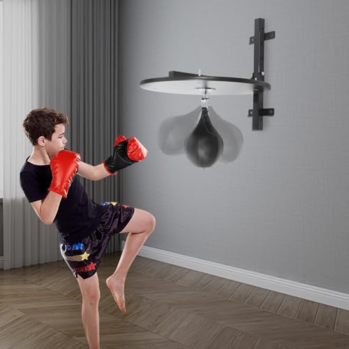 Speed Bag Platform Kit, Adjustable Height Wall Mount Professional Fitness Ball Boxing Bag Reaction Training Kit, Heavy Duty Boxing Training Equipment with Punching Ball - color: Black