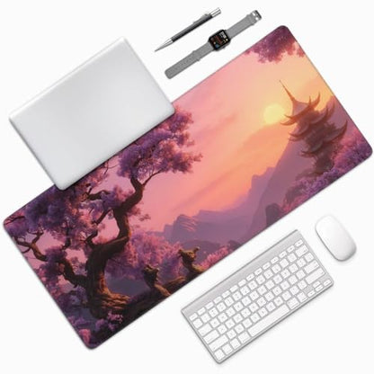 XXL Gaming Mouse Pad 35.4 x 15.7 Inch, Large Extended Desk Mousepad with Cherry Blossom Design, Water-Resistant Surface, Stitched Edges, Non-Slip Rubber Base Desk Mat - color: Cherry Blossom