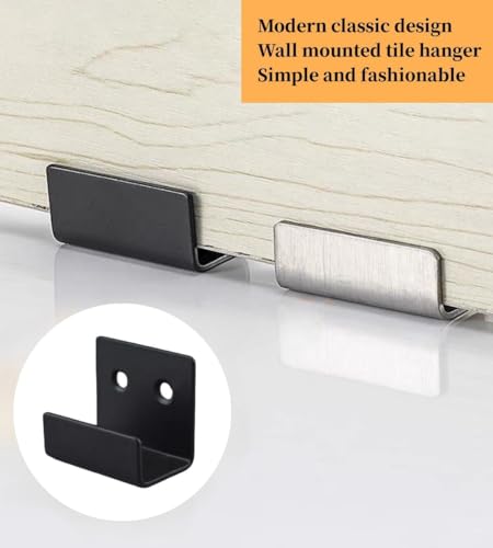 8 Pcs Tile Display Wall Hanger, Stainless Steel Wall Mount Brackets Hook, Heavy Duty Tile Hanger for Mirrors, Picture Frame Ceramic Wall Display (Black Inner Width 20mm/0.79")