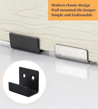 8 Pcs Tile Display Wall Hanger, Stainless Steel Wall Mount Brackets Hook, Heavy Duty Tile Hanger for Mirrors, Picture Frame Ceramic Wall Display (Black Inner Width 20mm/0.79")