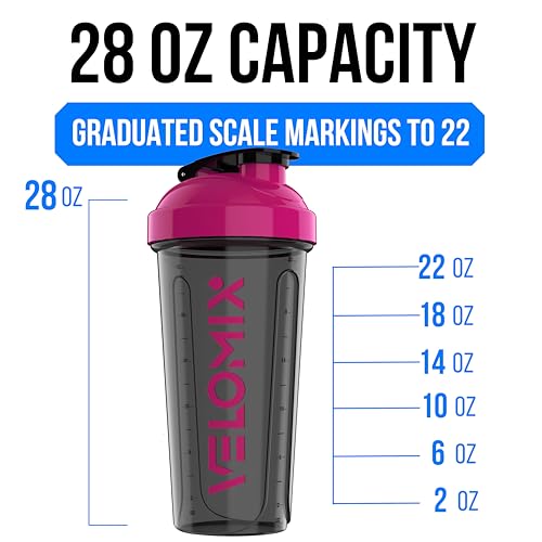 VELOMIX 2 Pack 28oz Protein Shaker Bottle for Protein Mixes, Black/Pink - color: B2) Black / Pink