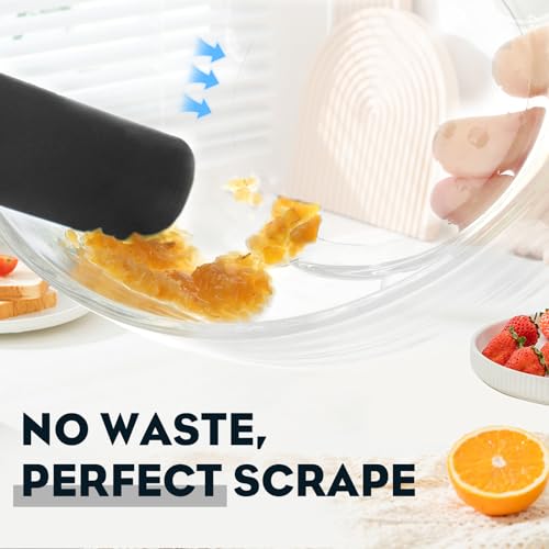 3pcs Silicone Jar Spatulas 10in Long Skinny Heat-Resistant, Narrow Spatula Set for Scraping Peanut Butter, Sourdough, Jam in Small Containers, Blenders & Baking (Black)
