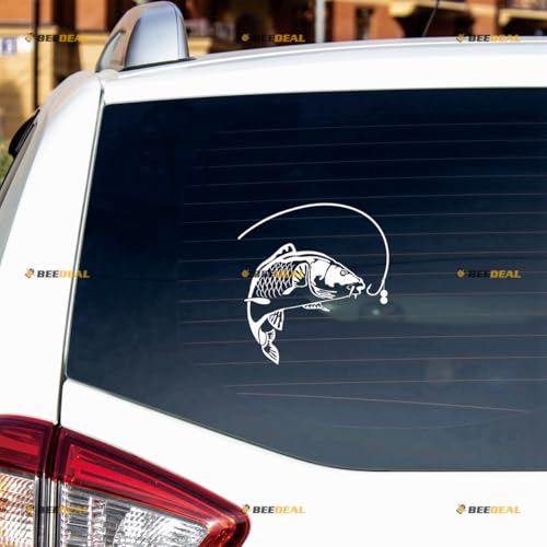 Fish Fishing Hook Sticker Decal Vinyl Love Fishing - White 8" - for Car Boat Laptop Cup No Background Die-Cut