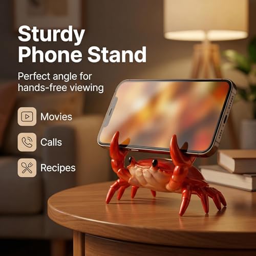 Gesodant Cute Red Crab Pen Holder & Eyeglass Stand, Funny Phone & Remote Holder for Desk, Creative Coffee Spoon Rest, Unique White Elephant Gift