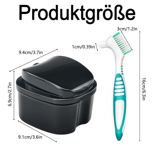 Denture Bath Case Retainer Cleaner Case with Strainer Basket, Denture Cup Dental Retainer Holder Case for Soaking Mouthguard Cleaning Storage Box Case - Black and White - color: Black & White