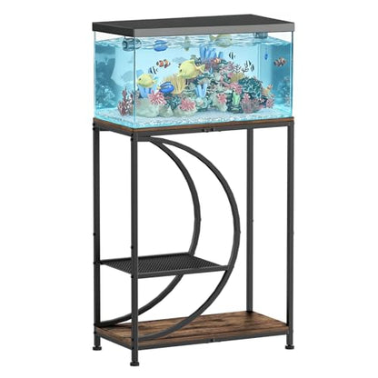 10 Gallon Fish Tank Stand, Aquarium Stand with Smooth Wood Board and Matte Black Iron Frame, Heavy Duty Sturdy Design for Home Office Use, Black (Tank not Included)