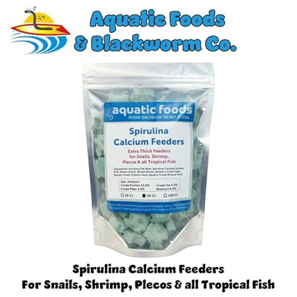 Spirulina Enriched Calcium Feeders for Shrimp, Snails, Crabs, Crayfish, Pleco, Catfish, All Tropical Fish…50 Count Bag