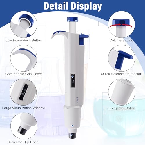 5 mL Micropipette, 1-5 mL Lab Single Channel Micro Pipettes, Adjustable Variable Volume for Liquid Laboratory Scientific School - size: 1000-5000μl
